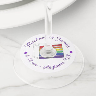 Etiqueta Para Copas De Vino Boda arcoiris rebanando el orgullo gay LGBT