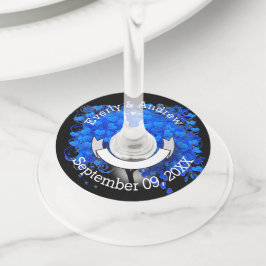 Etiqueta Para Copas De Vino Boda de árbol de hojas de corazón azul/habitación