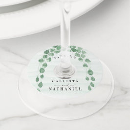 Etiqueta Para Copas De Vino Boda del Óvalo de Oval de oro de Garland Green Sag