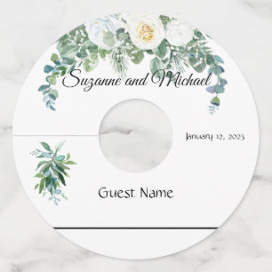 Etiqueta Para Copas De Vino Boda Eucalyptus Flor Blanca Flor Acuarela Floral