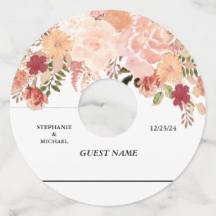 Etiqueta Para Copas De Vino Boda Floral Acuarela Flor de Melocotón 