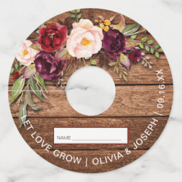 Etiqueta Para Copas De Vino Boda Floral de Madera Rústica Borgoña
