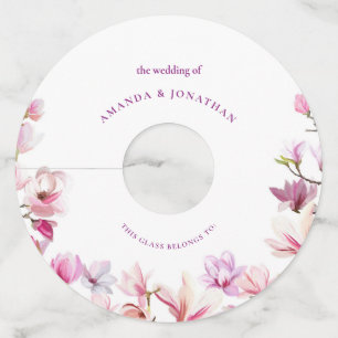 Etiqueta Para Copas De Vino Boda floral de magnolia de elegancia moderna 