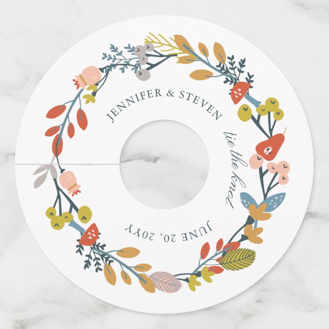 Etiqueta Para Copas De Vino Boda floral de otoño (Anverso)