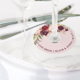 Etiqueta Para Copas De Vino Boda Floral Rosa Borgoña