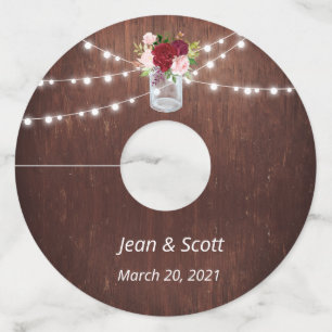 Etiqueta Para Copas De Vino Boda Wood Burgundy Floral Mason Jar Marker