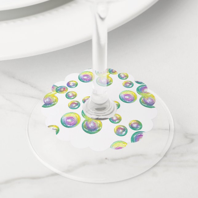 Etiqueta Para Copas De Vino Burbujas en llamas Guita iris irlandesa sobre burb (Detalle)