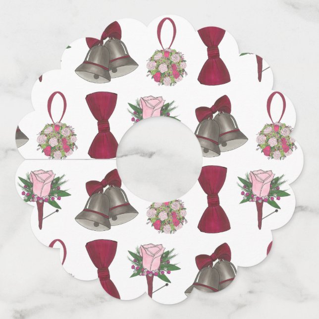 Etiqueta Para Copas De Vino Campanas de boda Lazo Bouquet Rosas Aniversario (Anverso)