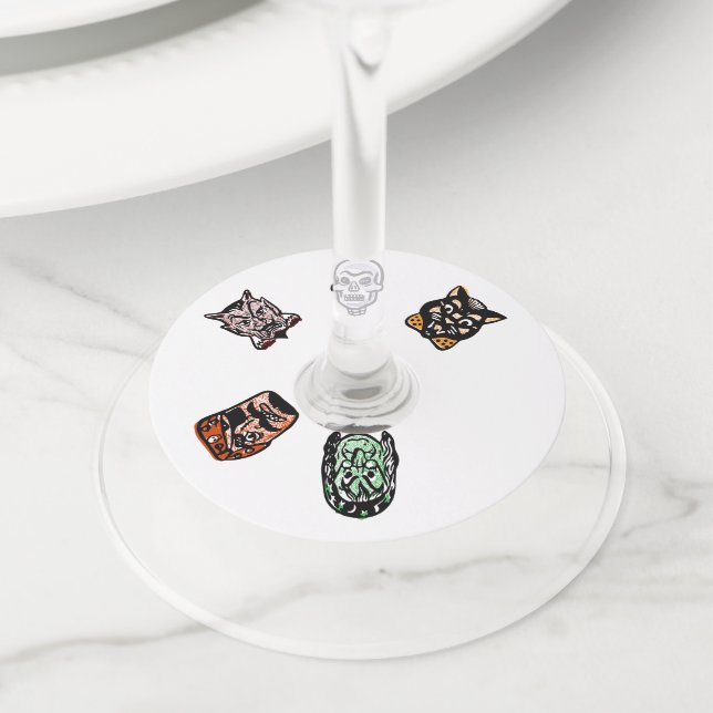 Etiqueta Para Copas De Vino Caracteres clásicos de Halloween | Claro (Detalle)