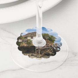 Etiqueta Para Copas De Vino Casa pintoresca en un bosque tropical de coral