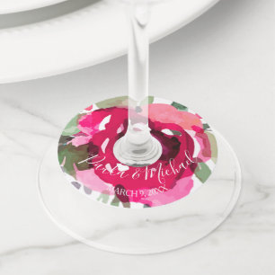 Etiqueta Para Copas De Vino Cerise Watercolor Floral Boda Vino Etiqueta de vid