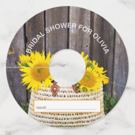 Etiqueta Para Copas De Vino Cesta de Girasoles Rústicos para Despedida de Solt