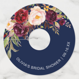 Etiqueta Para Copas De Vino Chorro de novia floral burgundy azul marino