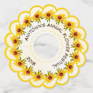 Etiqueta Para Copas De Vino Círculo fotográfico amarillo Susan Floral de ojos