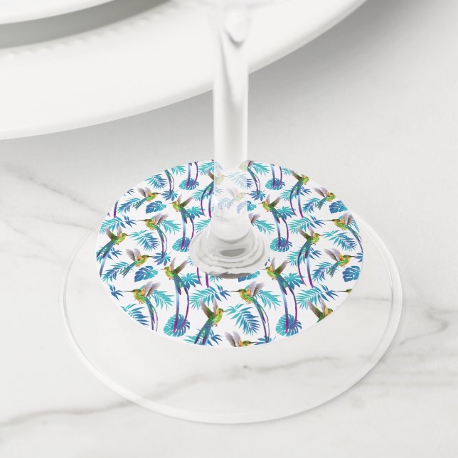 Etiqueta Para Copas De Vino Colibríes de cola larga tropical (Detalle)