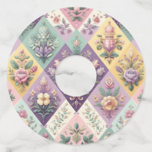 Etiqueta Para Copas De Vino Colorido argyle pastel Pascua/Primavera