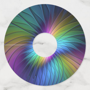 Etiqueta Para Copas De Vino Colorido Con Azul Moderno Resumen Arte Fractal