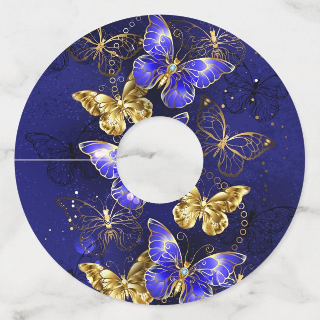 Etiqueta Para Copas De Vino Composición con mariposas de zafiro (Anverso)