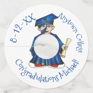 Etiqueta Para Copas De Vino Con'grad'ulations Blue Cap Gown Diploma Graduación