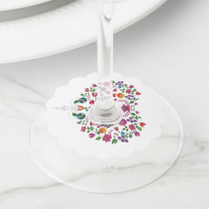 Etiqueta Para Copas De Vino Corazón con forma floral