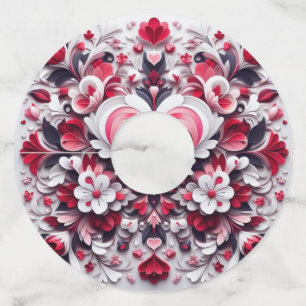 Etiqueta Para Copas De Vino Corazón el día de San Valentín floral y colorido