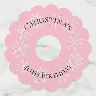 Etiqueta Para Copas De Vino Cumpleaños 40 personalizado con copos de nieve