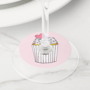 Etiqueta Para Copas De Vino Cupcake de corazón rosa Celebración de baby shower
