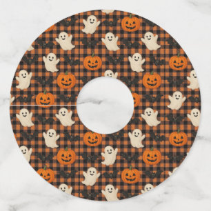 Etiqueta Para Copas De Vino Cute, gingham halloween fanáticos fantasmas de cal