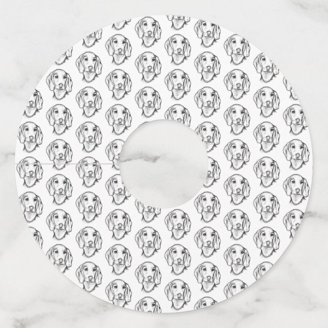 Etiqueta Para Copas De Vino dachshund sketch a mano perro cachorro blanco negr (Anverso)