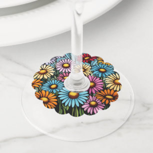 Etiqueta Para Copas De Vino Daisies vibrantes de Bohemia - Aspecto de vidrio m