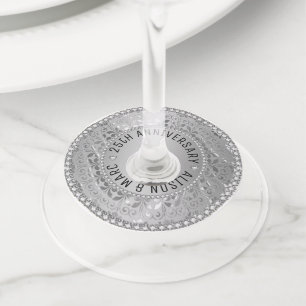 Etiqueta Para Copas De Vino Damasco gris plateado