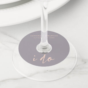 Etiqueta Para Copas De Vino Día de la Boda Elegante Guión Moderno Yo Gris