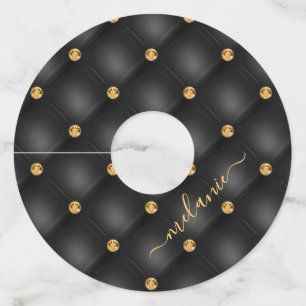 Etiqueta Para Copas De Vino Diamante de oro negro tachó tu nombre etiqueta de 