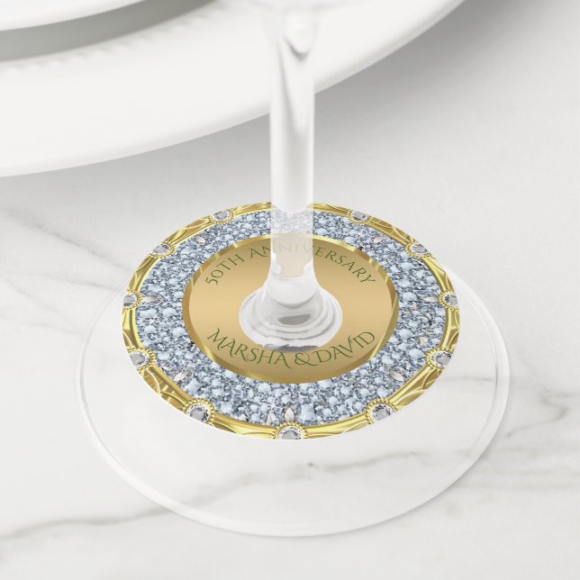 Etiqueta Para Copas De Vino Diamantes plateados (Detalle)