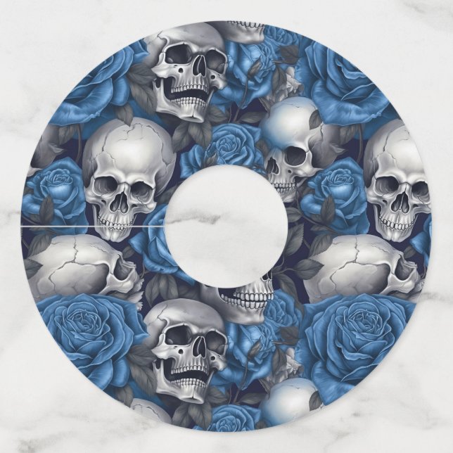 Etiqueta Para Copas De Vino Diseño de la serie Skull y Rosas 12 (Anverso)