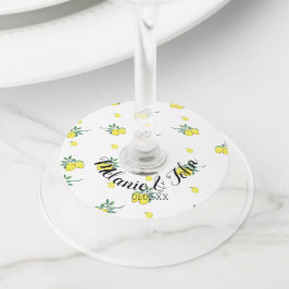 Etiqueta Para Copas De Vino Diseño de limón con acuarela a mano - Nombre de la