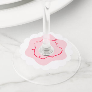 Etiqueta Para Copas De Vino Ducha de novia de color rosa y rojo retro ondulado