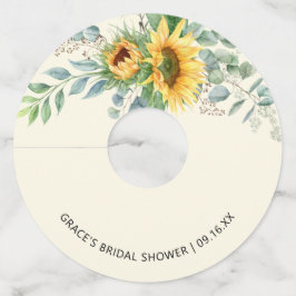 Etiqueta Para Copas De Vino Ducha de Novia Girasoles Eucalipto Verde
