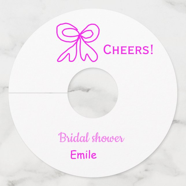 Etiqueta Para Copas De Vino Ducha de novia lazo rosa morado agregar nombre  (Anverso)