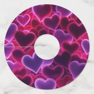 Etiqueta Para Copas De Vino el día de San Valentín de corazones de neón adorab