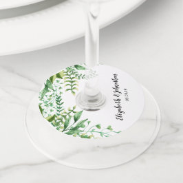 Etiqueta Para Copas De Vino Elegante Boda botánico de acuarela verde