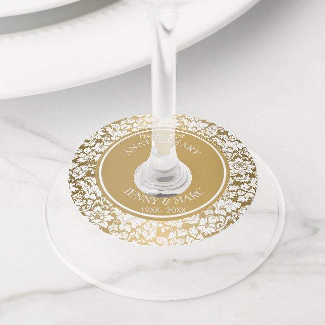 Etiqueta Para Copas De Vino Elegante Damasco Blanco (Detalle)