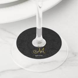 Etiqueta Para Copas De Vino Elegante Monograma de Boda simple de oro blanco ne