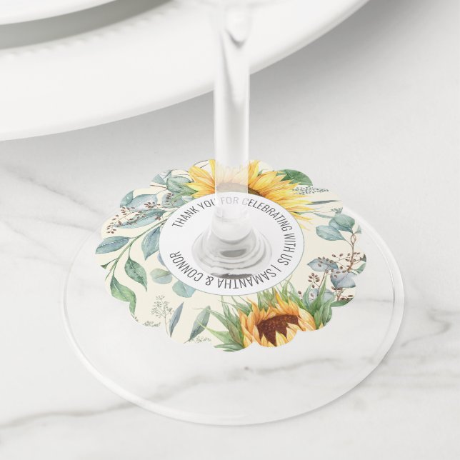 Etiqueta Para Copas De Vino Elegante Premio de Boda de Eucalipto de Giro (Detalle)