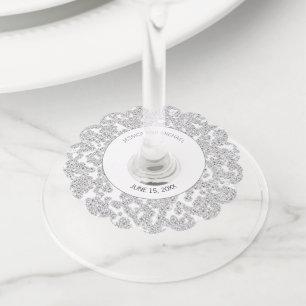 Etiqueta Para Copas De Vino Elegante Purpurina de diamantes de plata blanca pe