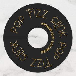 Etiqueta Para Copas De Vino Elegante Tipografía Pop Fizz Clink Cumpleaños