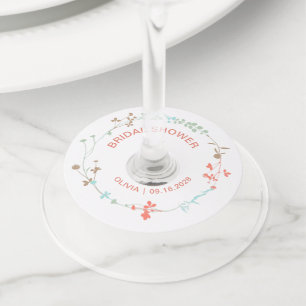 Etiqueta Para Copas De Vino Elegante Wreath Bridal Shower