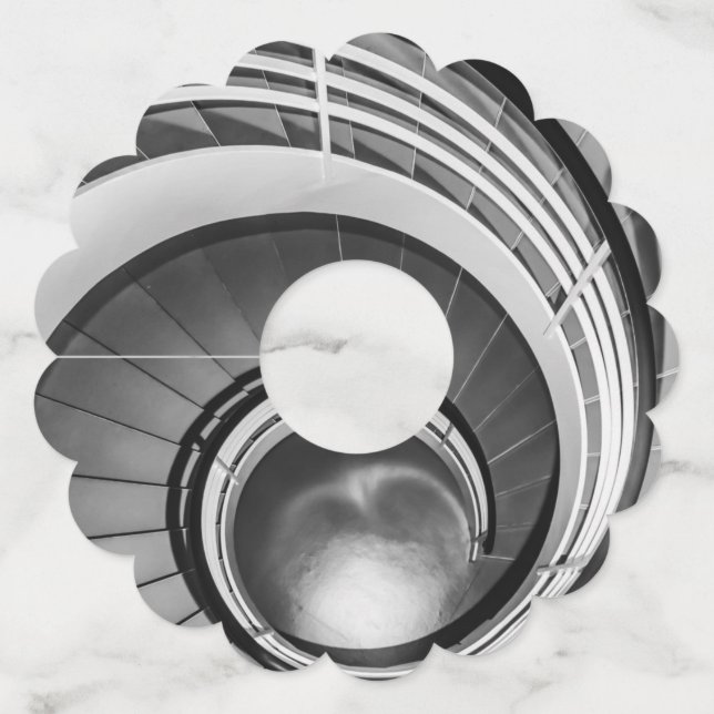 Etiqueta Para Copas De Vino Escalera circular BW (Reverso)