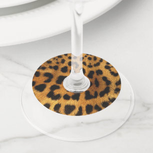 Etiqueta Para Copas De Vino estampado de leopardo marrón con motivos de animal