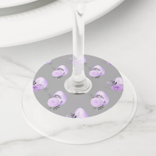 Etiqueta Para Copas De Vino Estilo de huevo de Pascua botánico de flor colorid